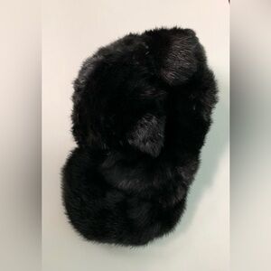 Black Faux Fur Billed Cap with Pom